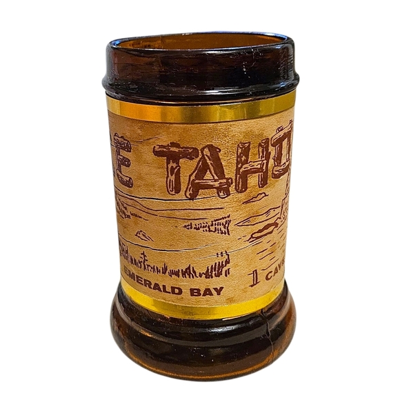 VTG Lake Tahoe Scenic Drive Souvenir Beer Mug Amber Glass & Wood Handle Taiwan - Picture 3 of 9